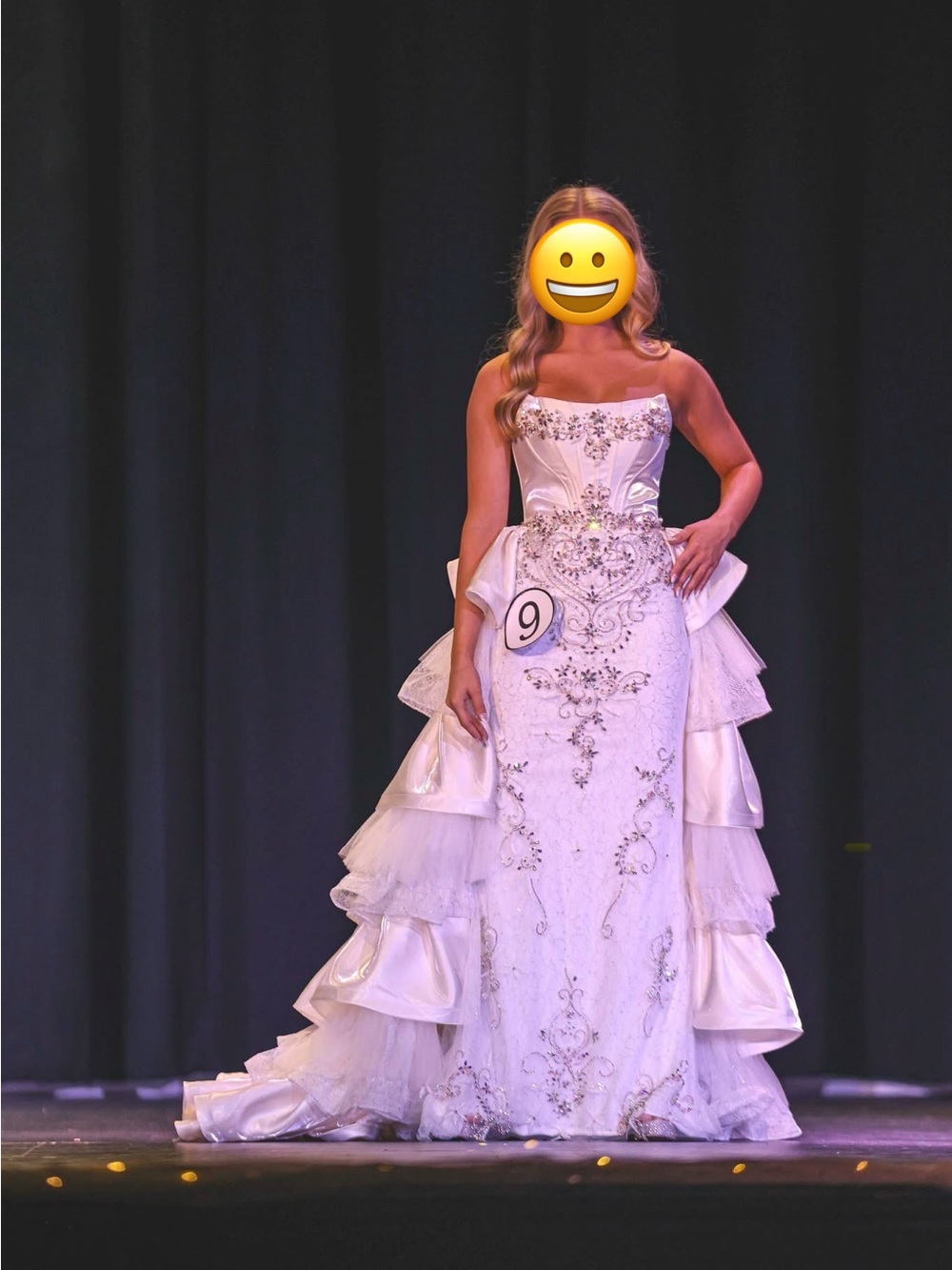 Johnathan Kayne White Embellished Strapless Pageant Gown for Girls